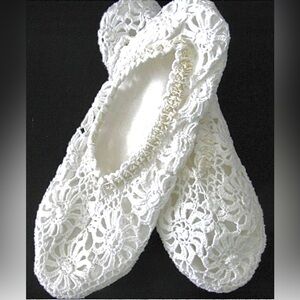 April Cornell Cream Lace Bedroom Cotton Crochet Lace Slippers